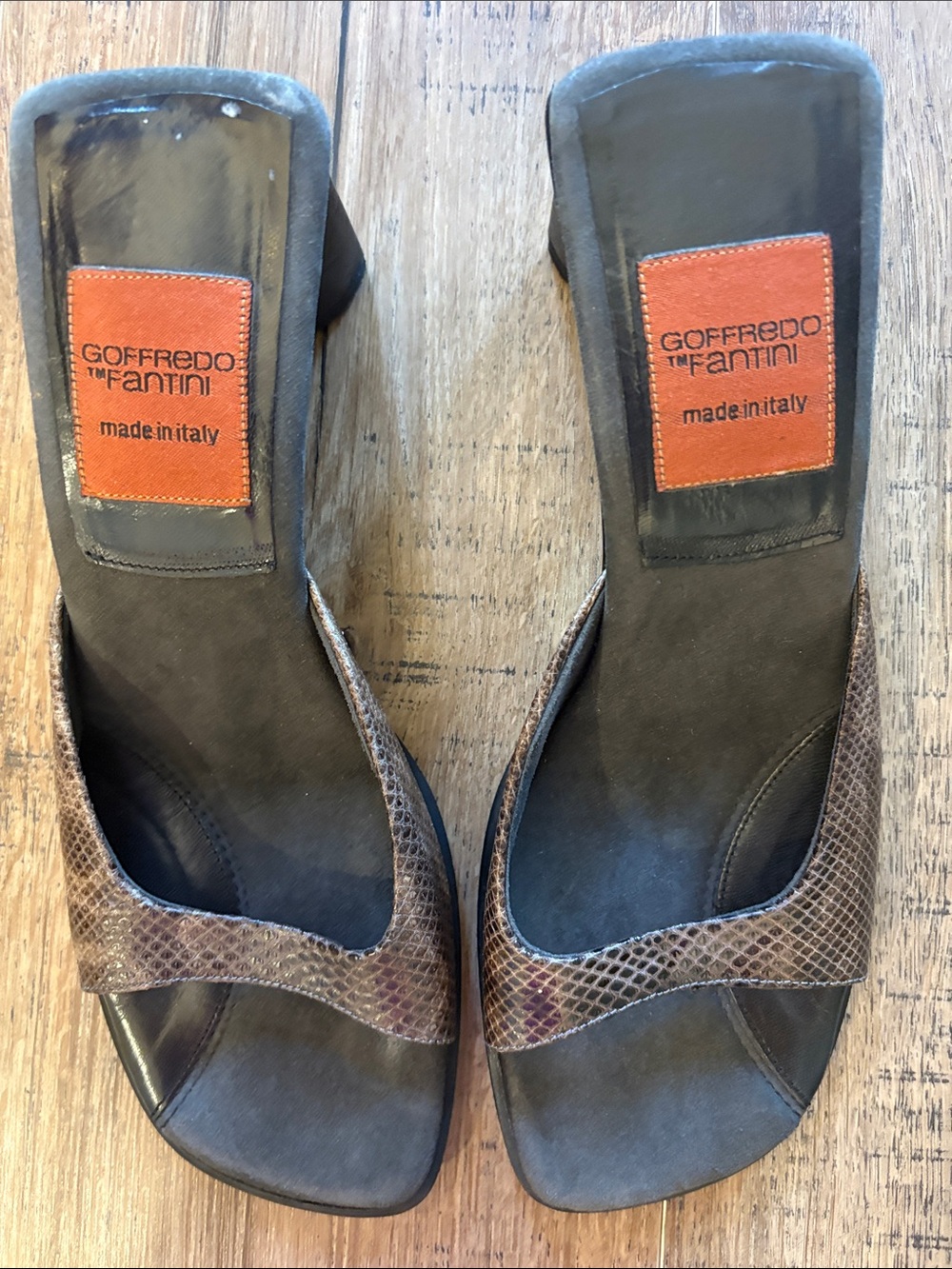 Goffredo Fantini Brown Snakeskin-Trim Slide Heels